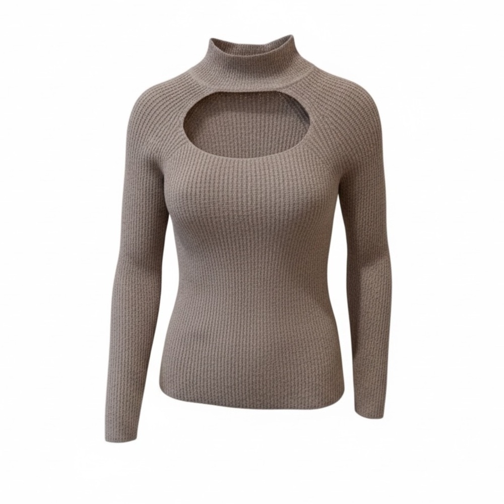 Lush tan cut out mock neck sweater, small